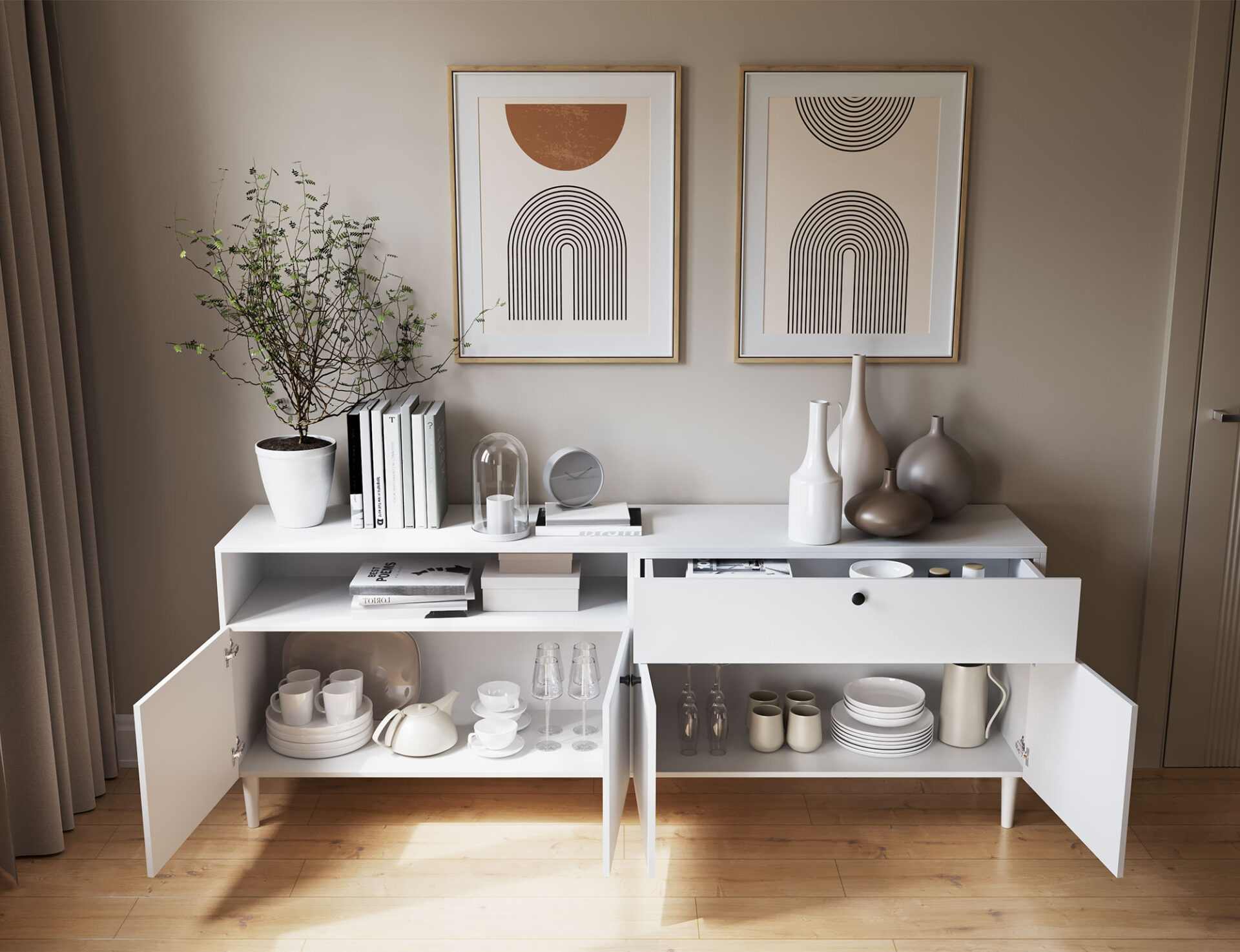 Dullum 200 komoda su stalčiais, balta - Paveikslėlis 6