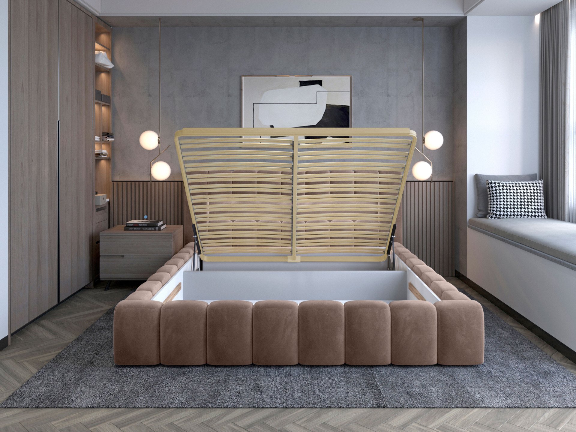 Lamica lova 140x200 + medinis rėmas/stovas/konteineris - Paveikslėlis 5