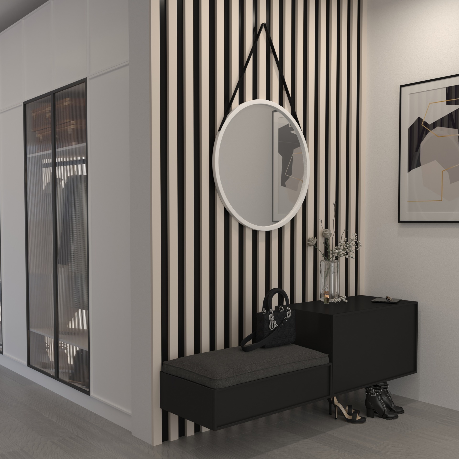 „Grace“ apvalus veidrodis su dirželiu, 60 cm, baltas