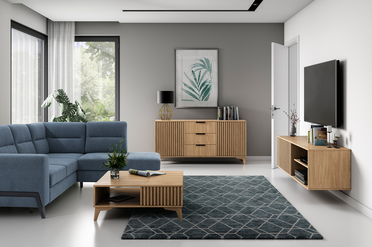 „Entsian 150 Artisan Oak“ prie sienos tvirtinama televizoriaus spintelė - Paveikslėlis 5