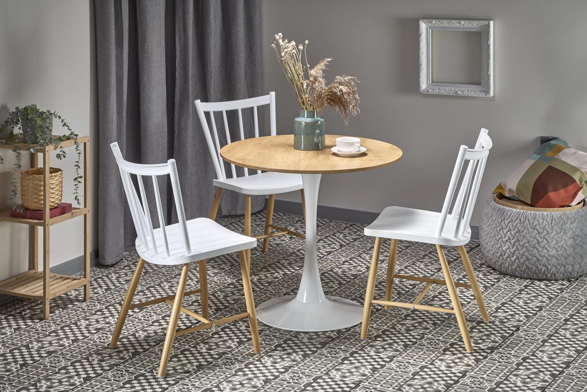 STING stalas, spalva: stalviršis - auksinis ąžuolas, kojos - baltos