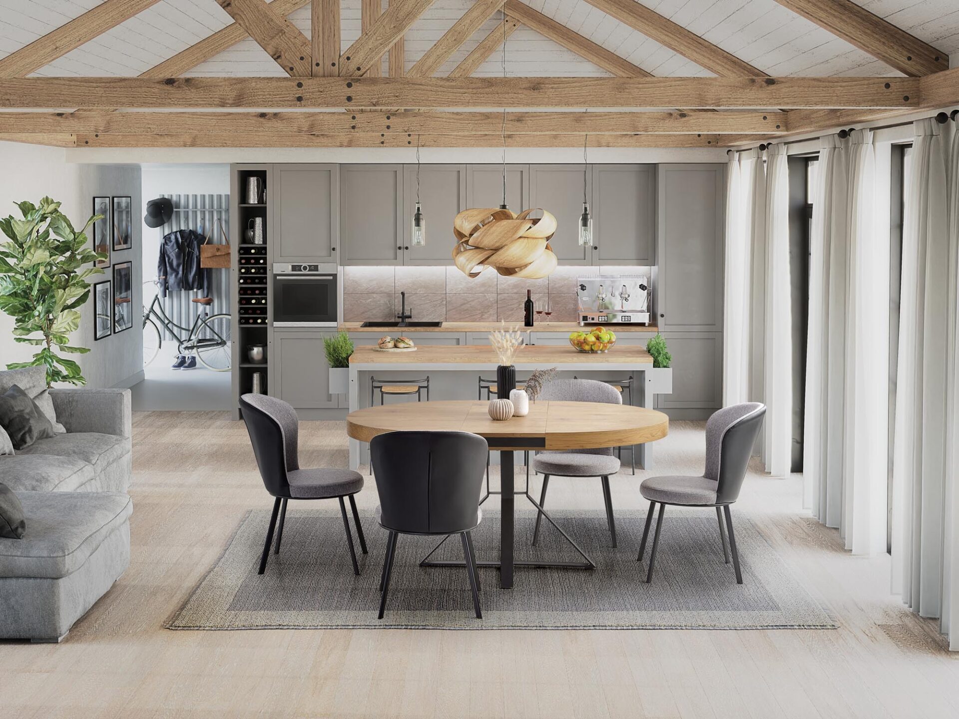 MERCY prailginamas stalas, spalva: stalviršis - auksinis ąžuolas, kojos - juodos