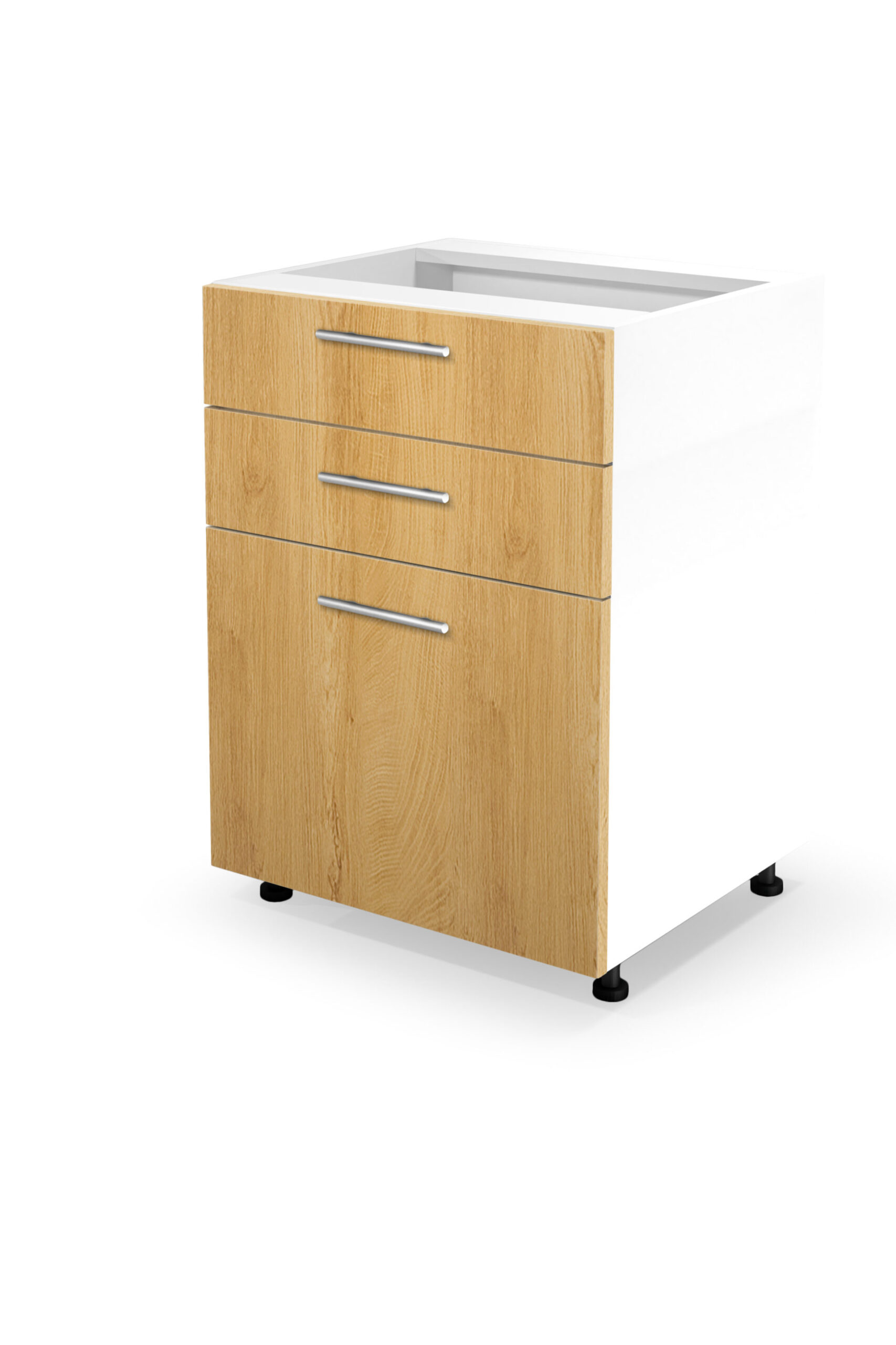 VENTO DS3-60/82 apatinė spintelė su stalčiais, spalva: balta/medaus ąžuolas