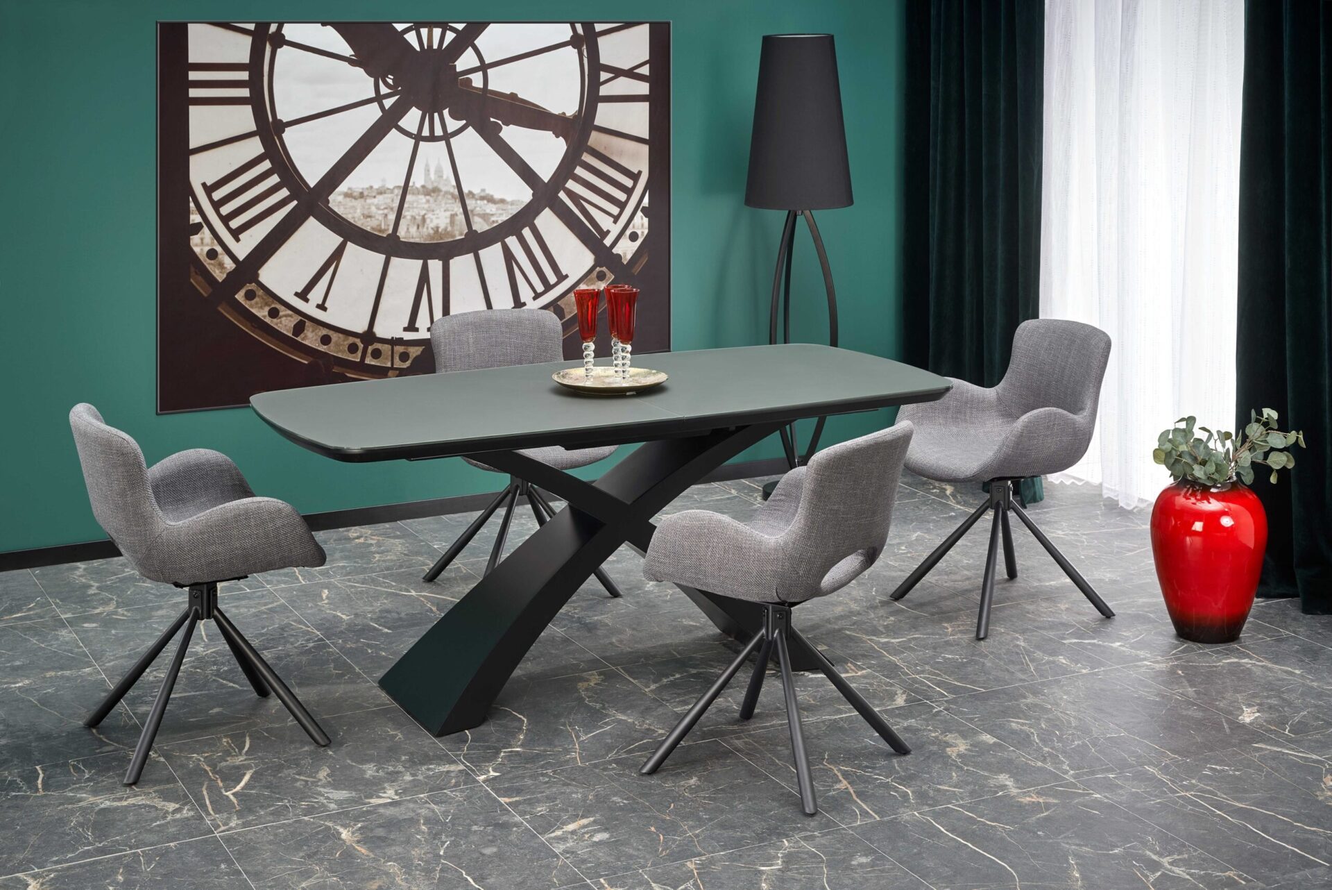 SILVESTRO stalas tamsiai pilkas, koja juoda