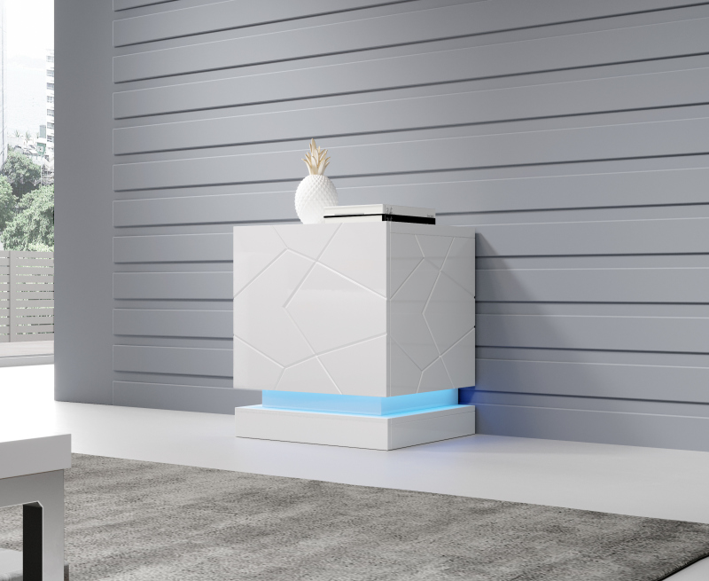 naktinė spintelė, blizgi balta/blizgi balta (2 vnt. rinkinys)