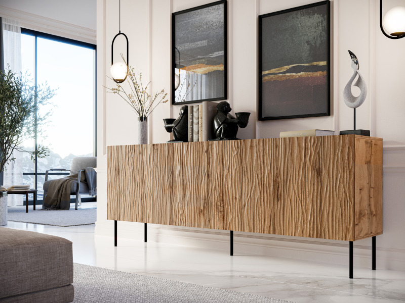 JUNGLE komoda 190 wotan ąžuolo spalvos matinė/juodos spalvos matinė