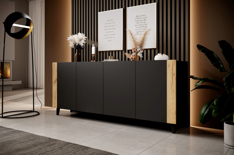 FARO komoda, juoda/juoda/craft ąžuolas