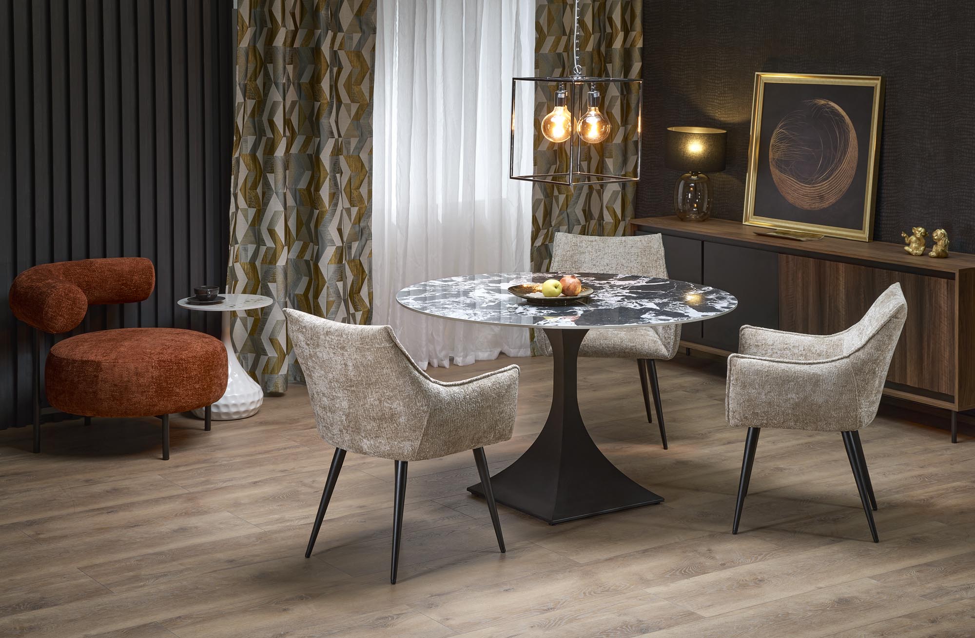 MANUEL apvalus stalas, juodas marmuras / juodas