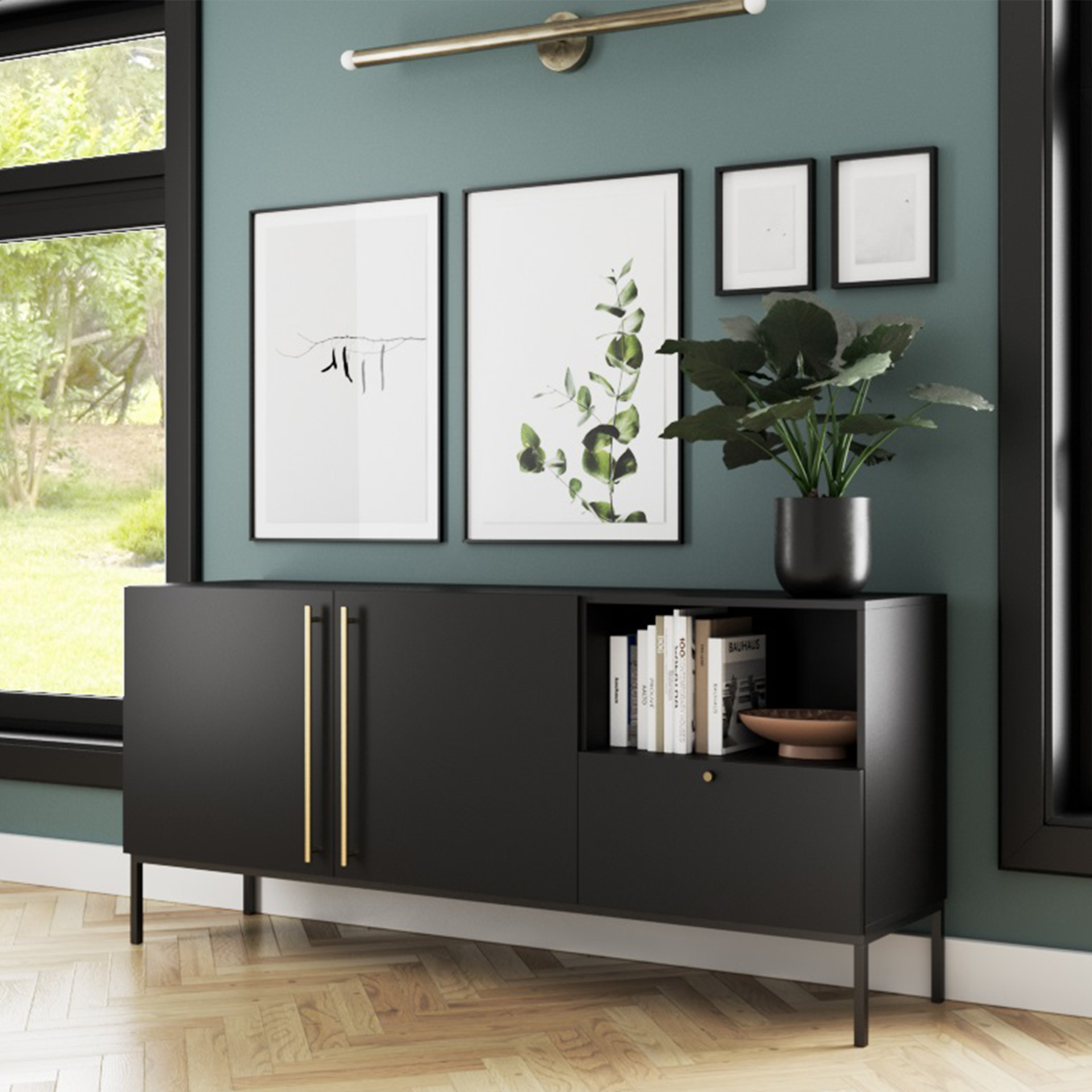 Lanzzi 180 komoda, matinė juoda / matinė juoda - Paveikslėlis 2