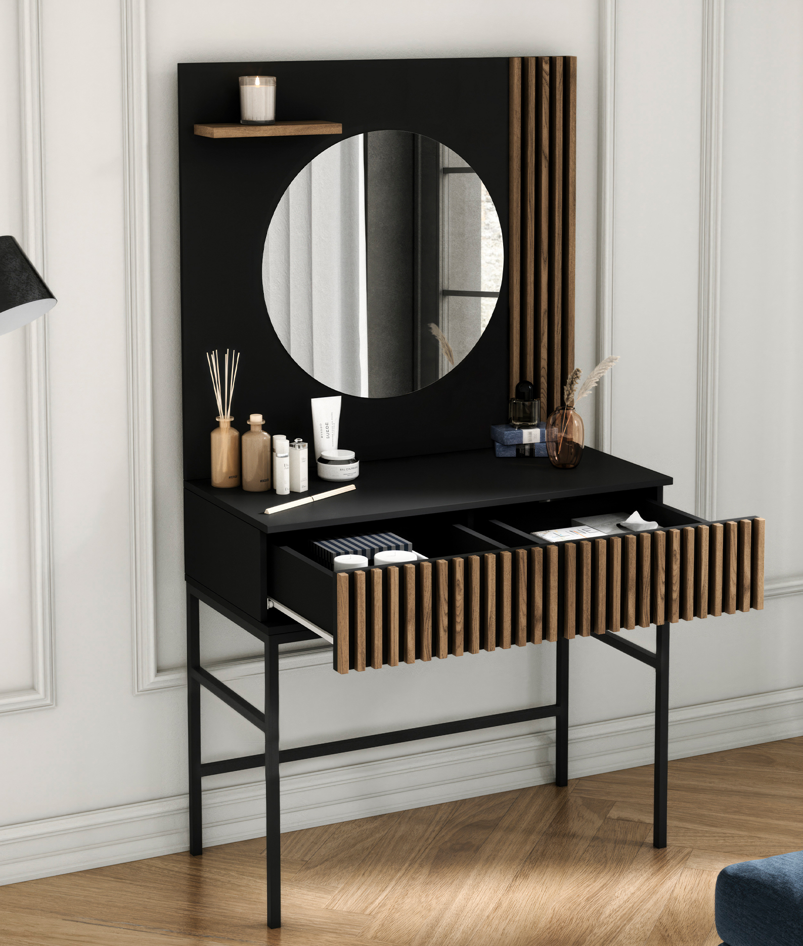 „Meorati 85“ tualetinis staliukas, juodas/artisan ąžuolas — изображение 4