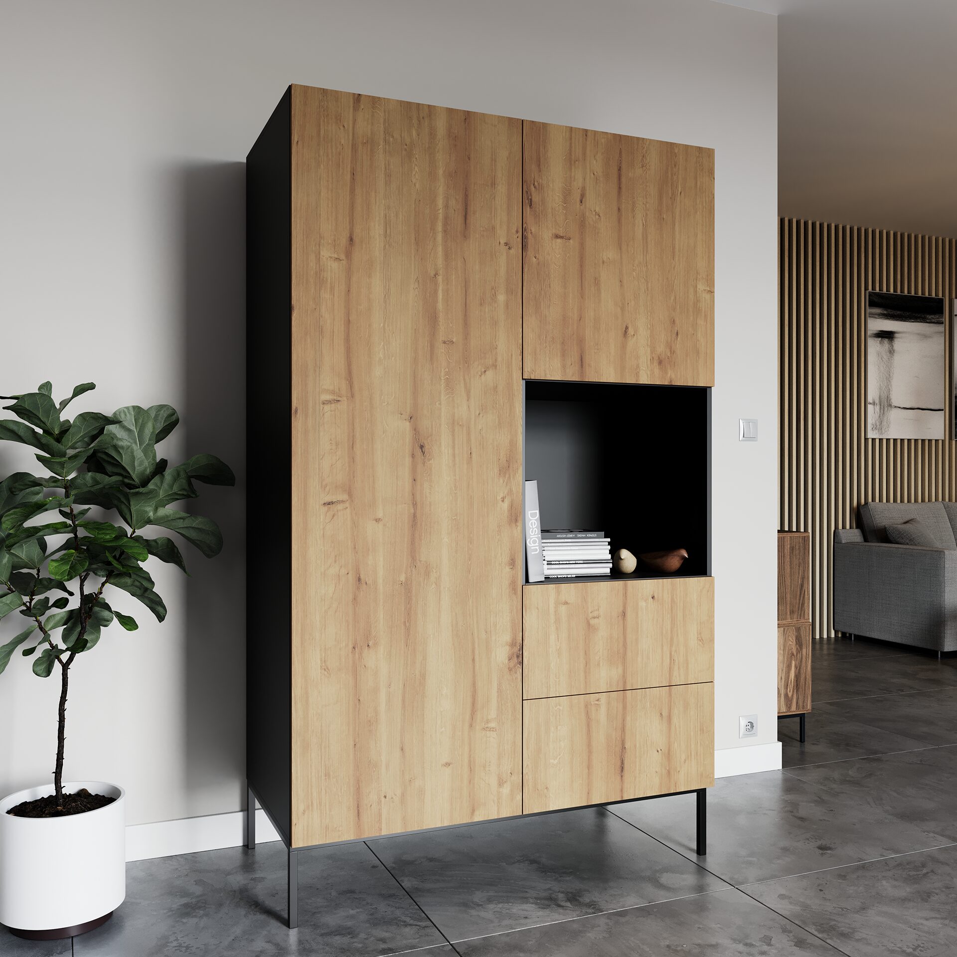 Lanzzi 120 spinta, matinė juoda/artisan ąžuolas - Paveikslėlis 2