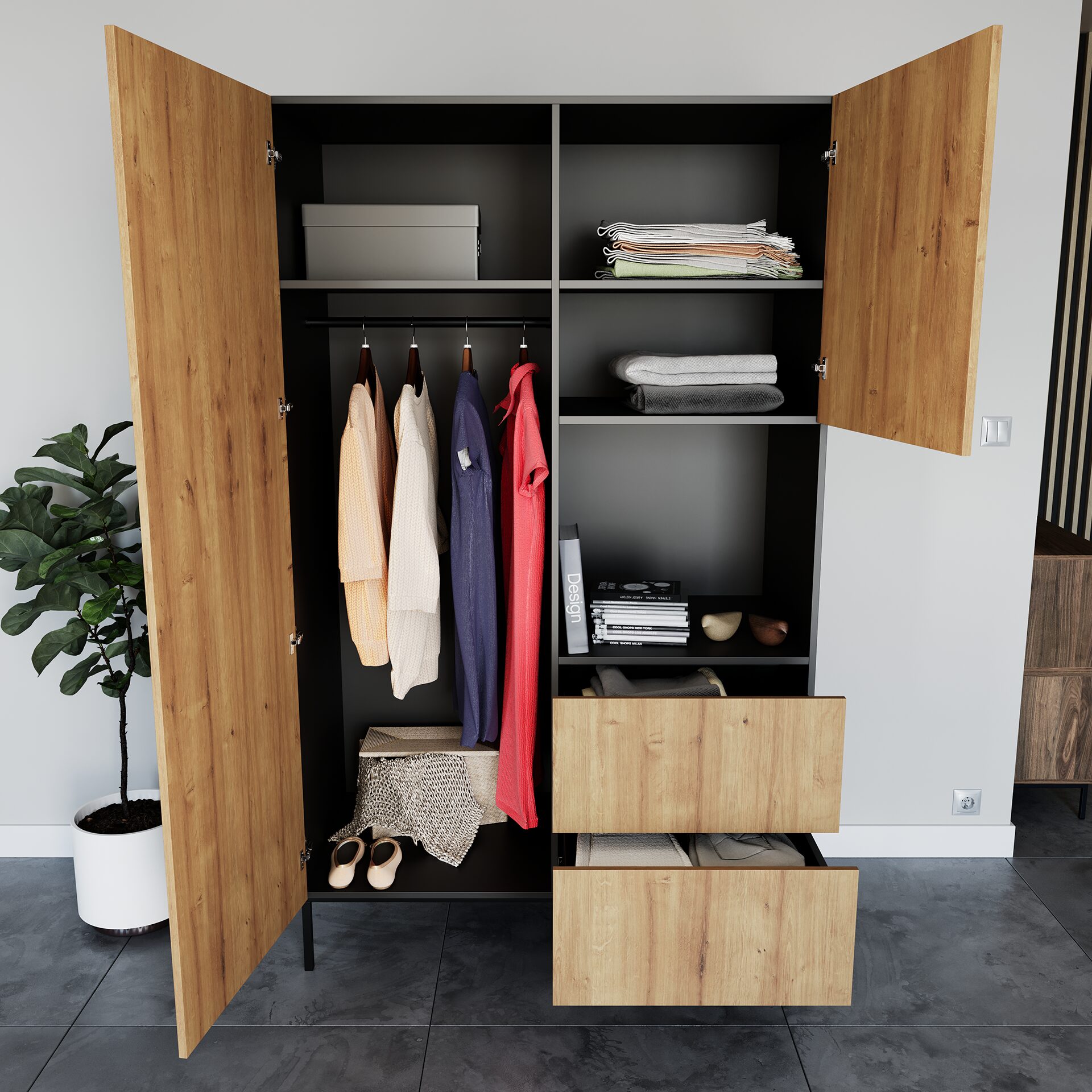 Lanzzi 120 spinta, matinė juoda/artisan ąžuolas - Paveikslėlis 3