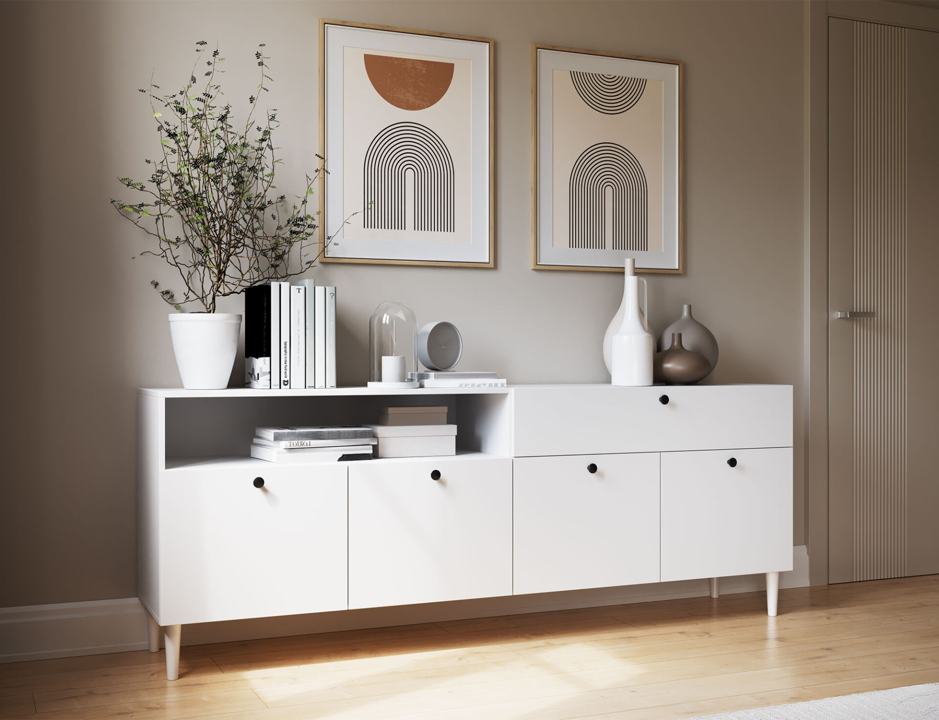 Dullum 200 komoda su stalčiais, balta - Paveikslėlis 4