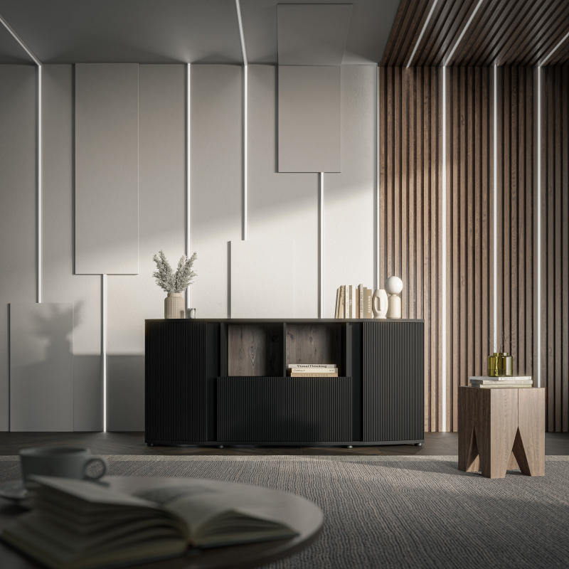 MICHELLE komoda, juoda/vikingų ąžuolas