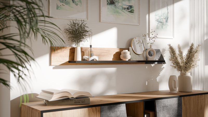 OVO lentyna, tamsus betonas/pirmykštis ąžuolas