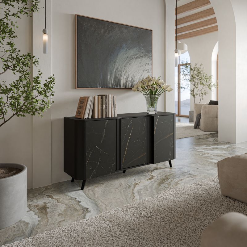 VOLARE komoda 150 (3D) juoda matinė/juoda San Sebastian