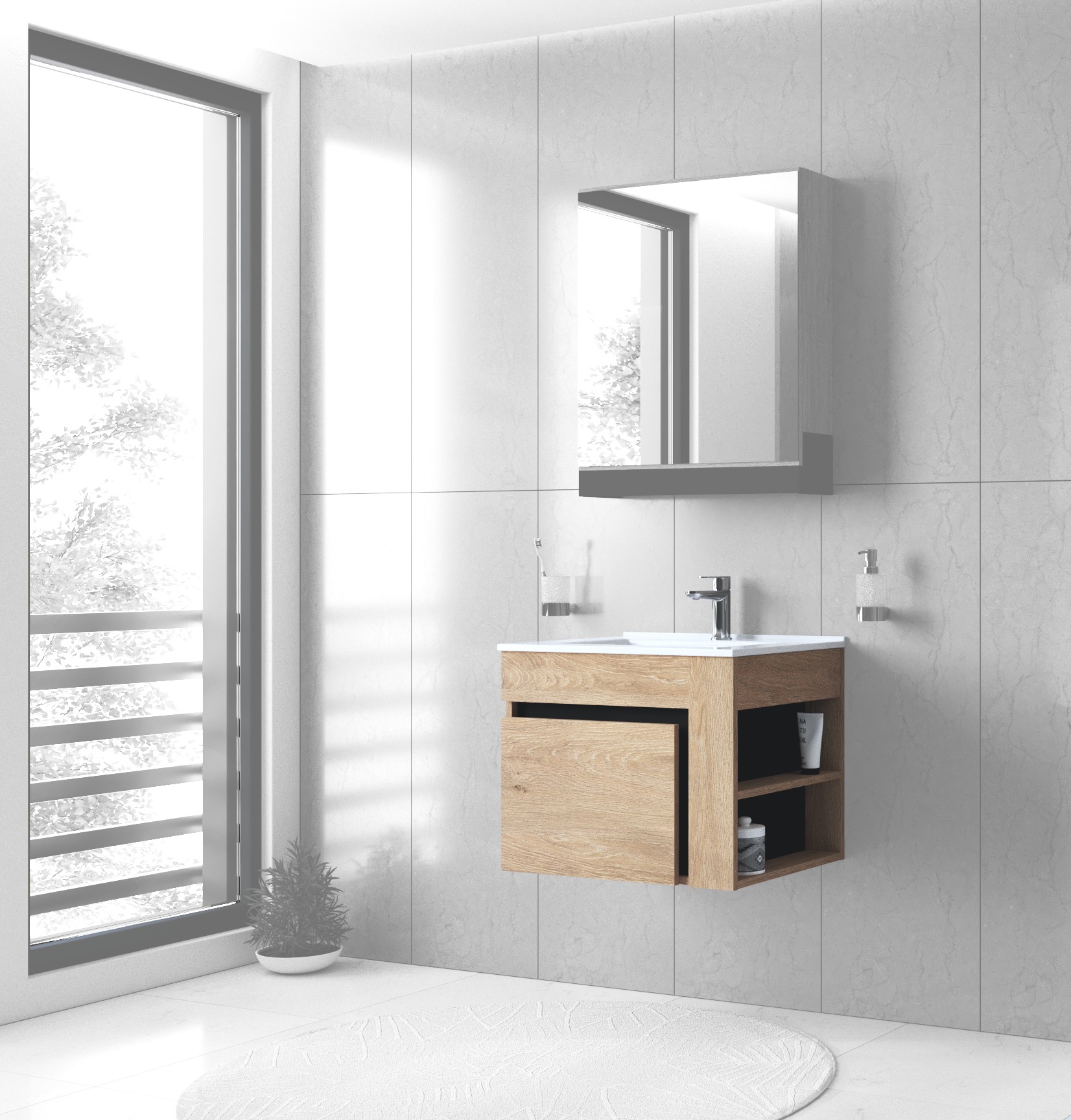 Kriauklės spintelė, DUESA SU-60, auksinio ąžuolo / juodos spalvos