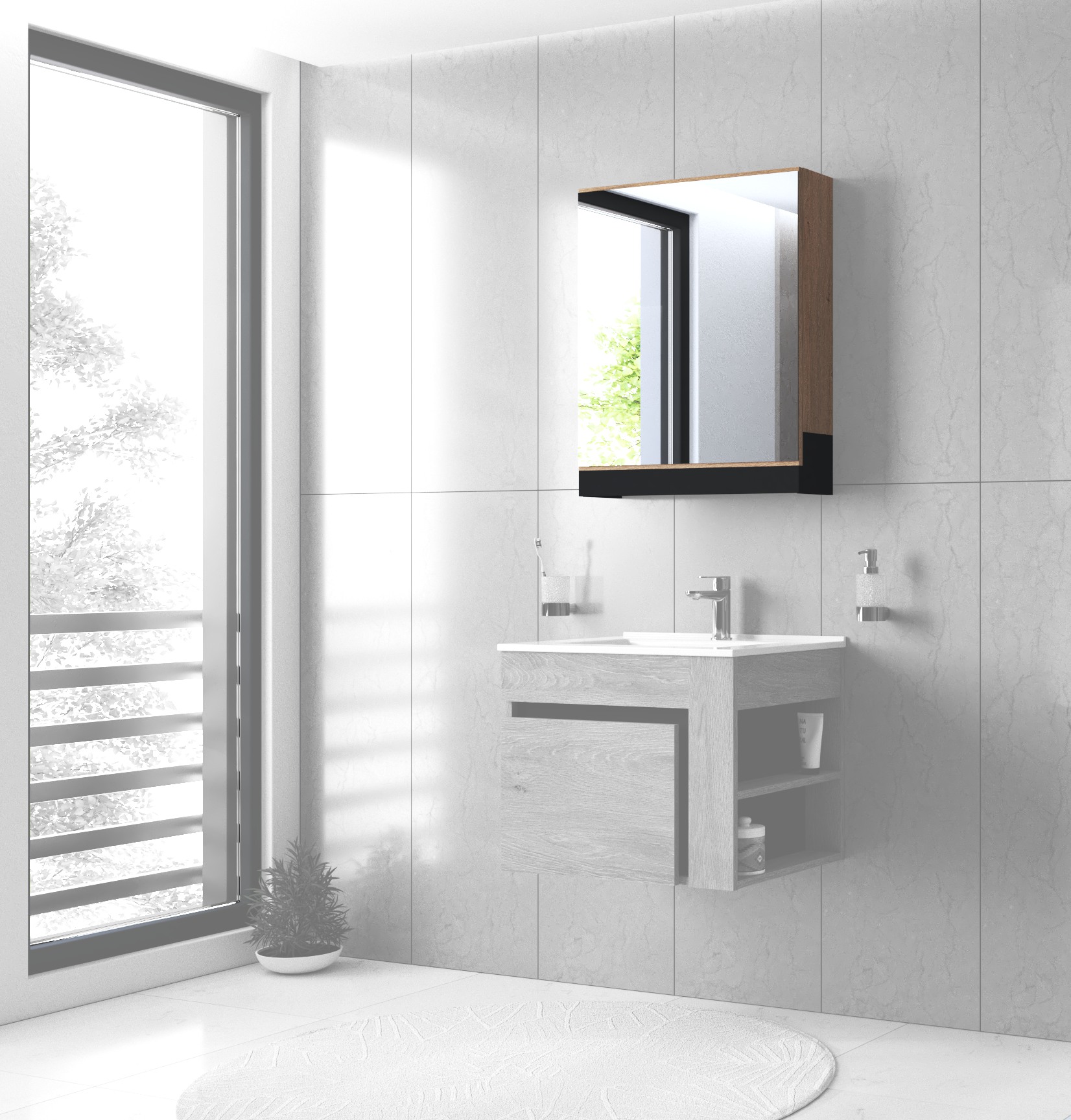 Veidrodinė spintelė, DUESA SLU-60, auksinio ąžuolo / juodos spalvos