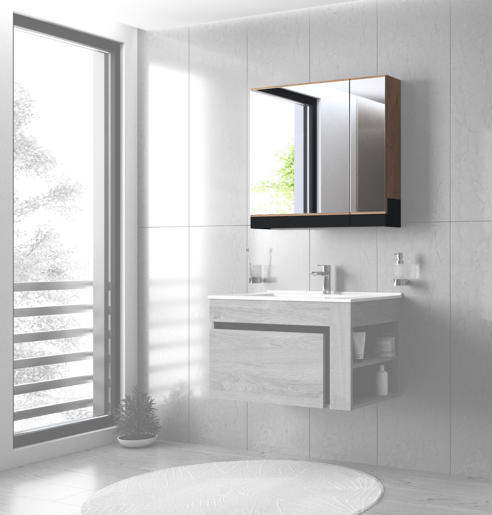 Veidrodinė spintelė, DUESA SLU-80, auksinio ąžuolo / juodos spalvos