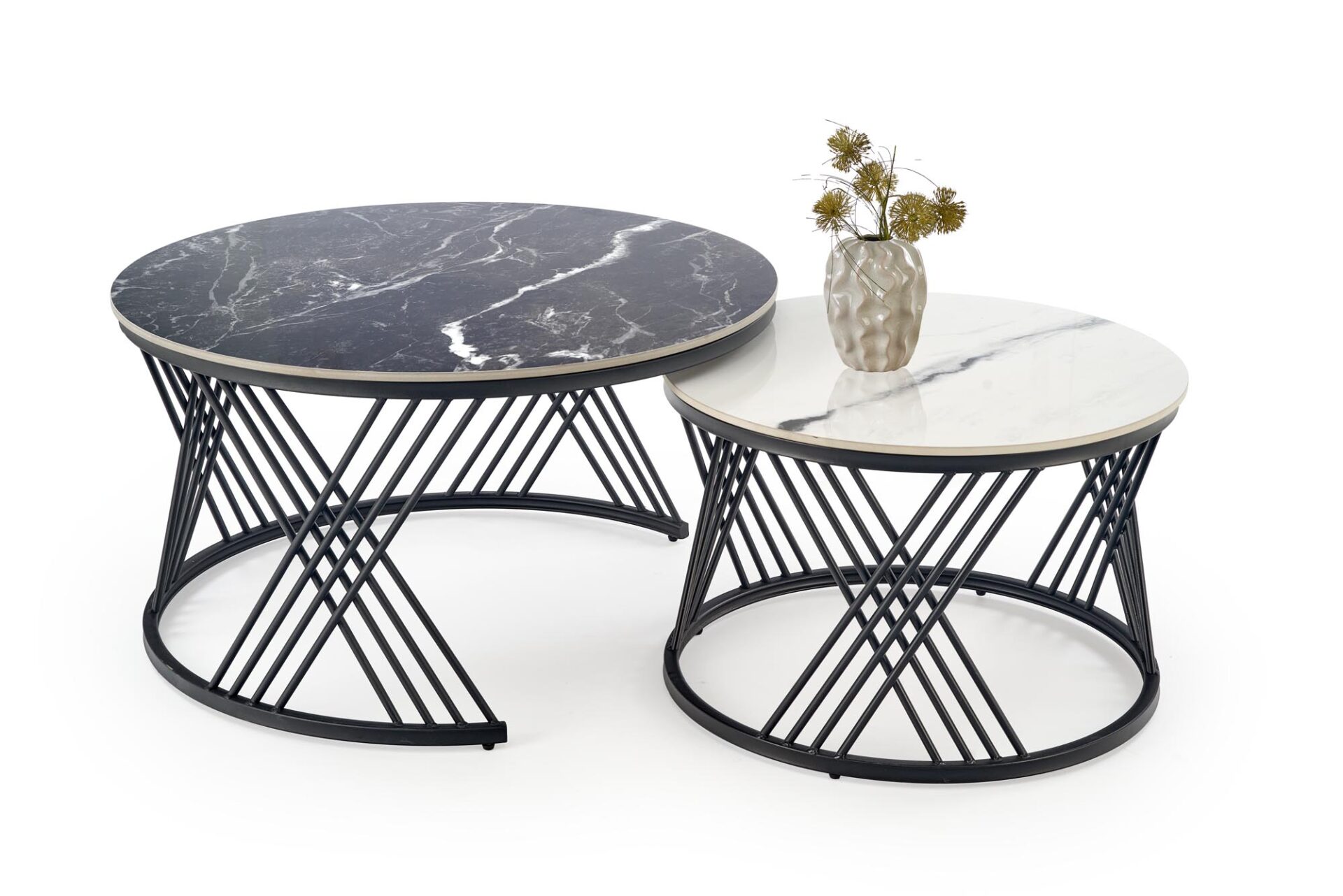 FLAMINGO 2 kavos staliukų komplektas, juodas marmuras / baltas marmuras / juoda