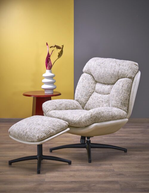 KRONOS fotelis su pufu, smėlio / įvairiaspalvis