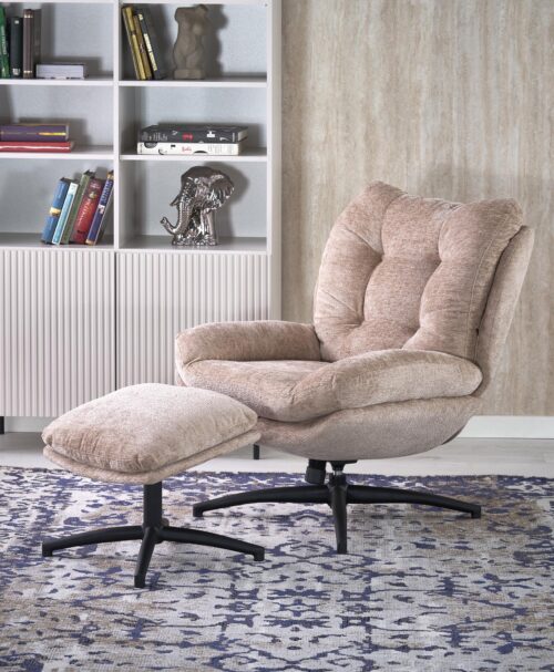 PESTO fotelis su pufu / supamąja funkcija, spalva: smėlio spalvos