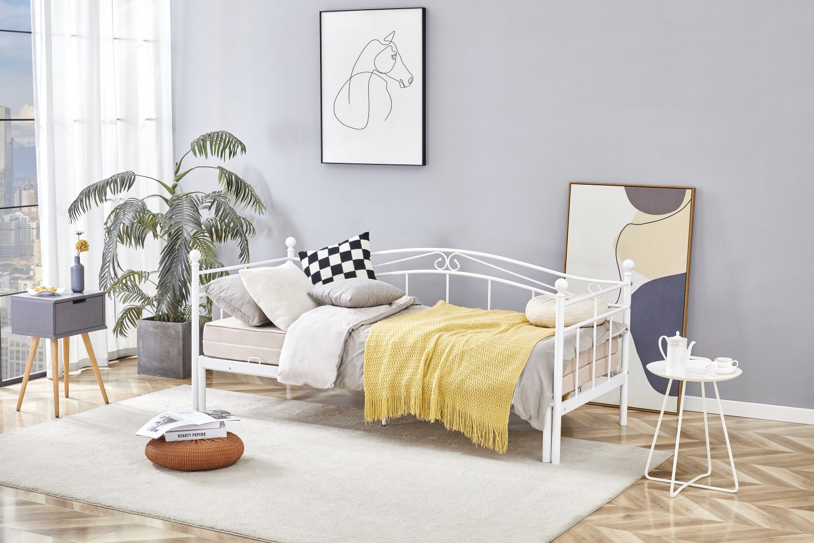 ARIZA dvigulė lova su ištraukiama papildoma čiužinio dalimi, balta