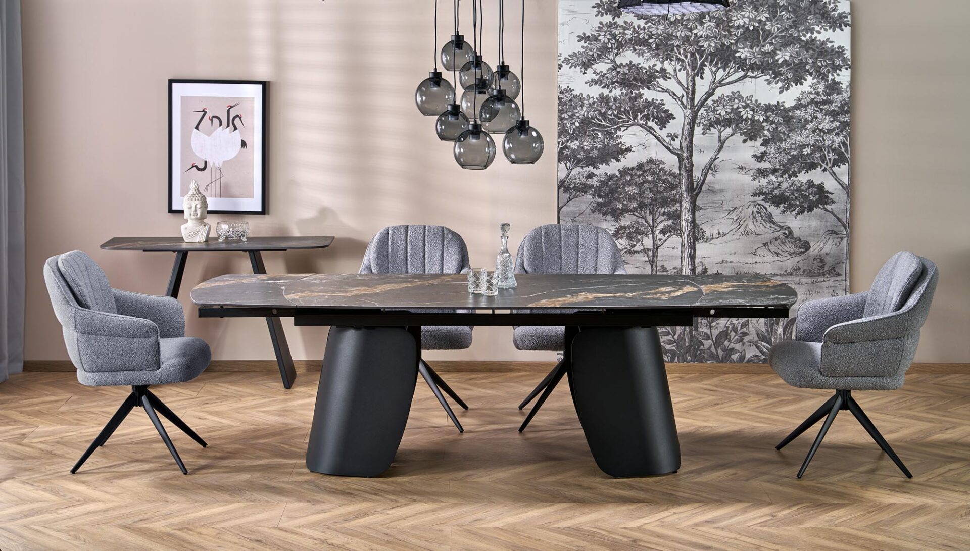 FORUM prailginamasis stalas, juodas marmuras / juoda