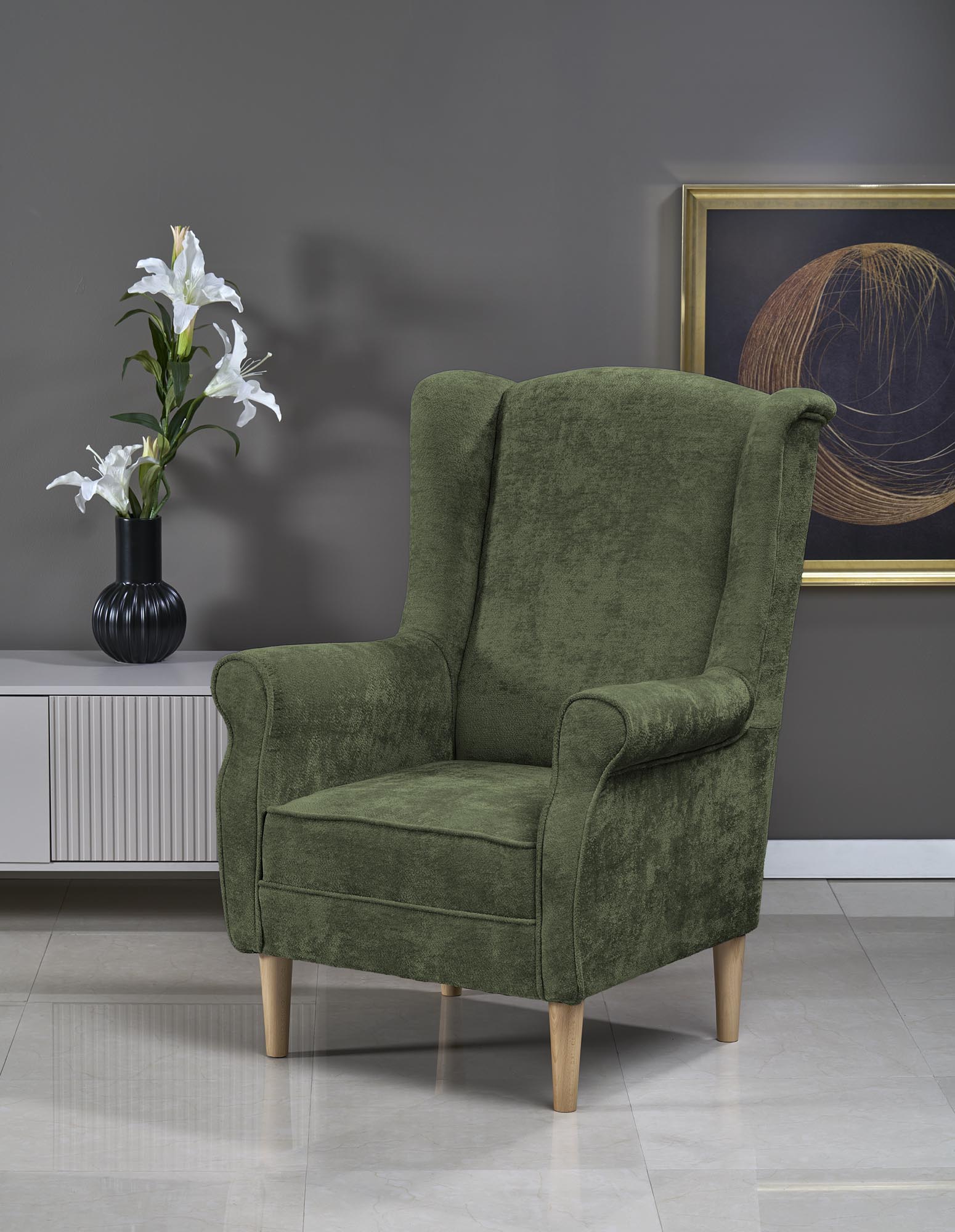 HERMES stumdomas krėslas, alyvuogių spalvos