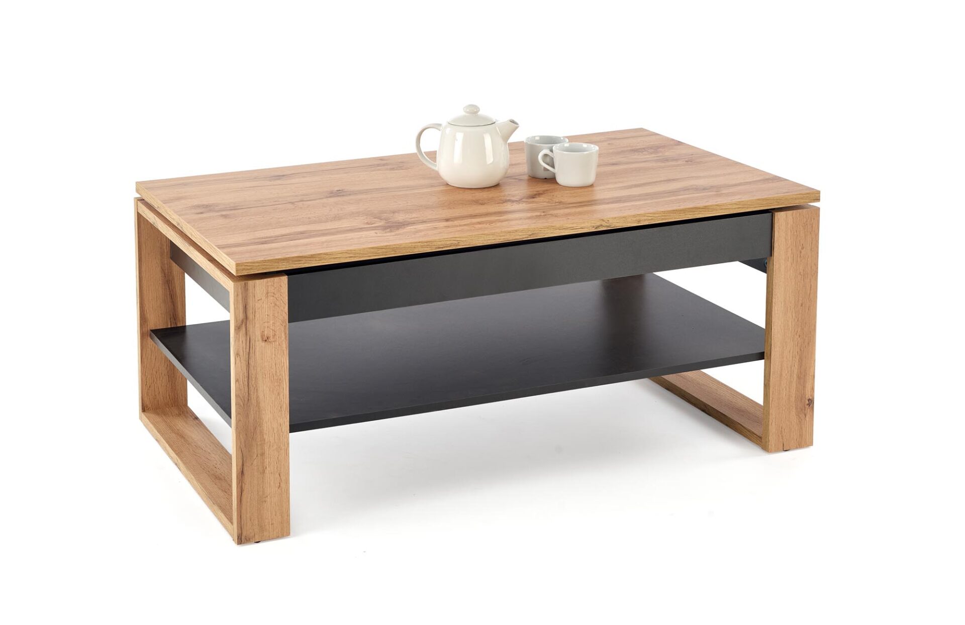 BETTY kavos staliukas su pakeliamu stalviršiu, spalva: ąžuolas / juoda