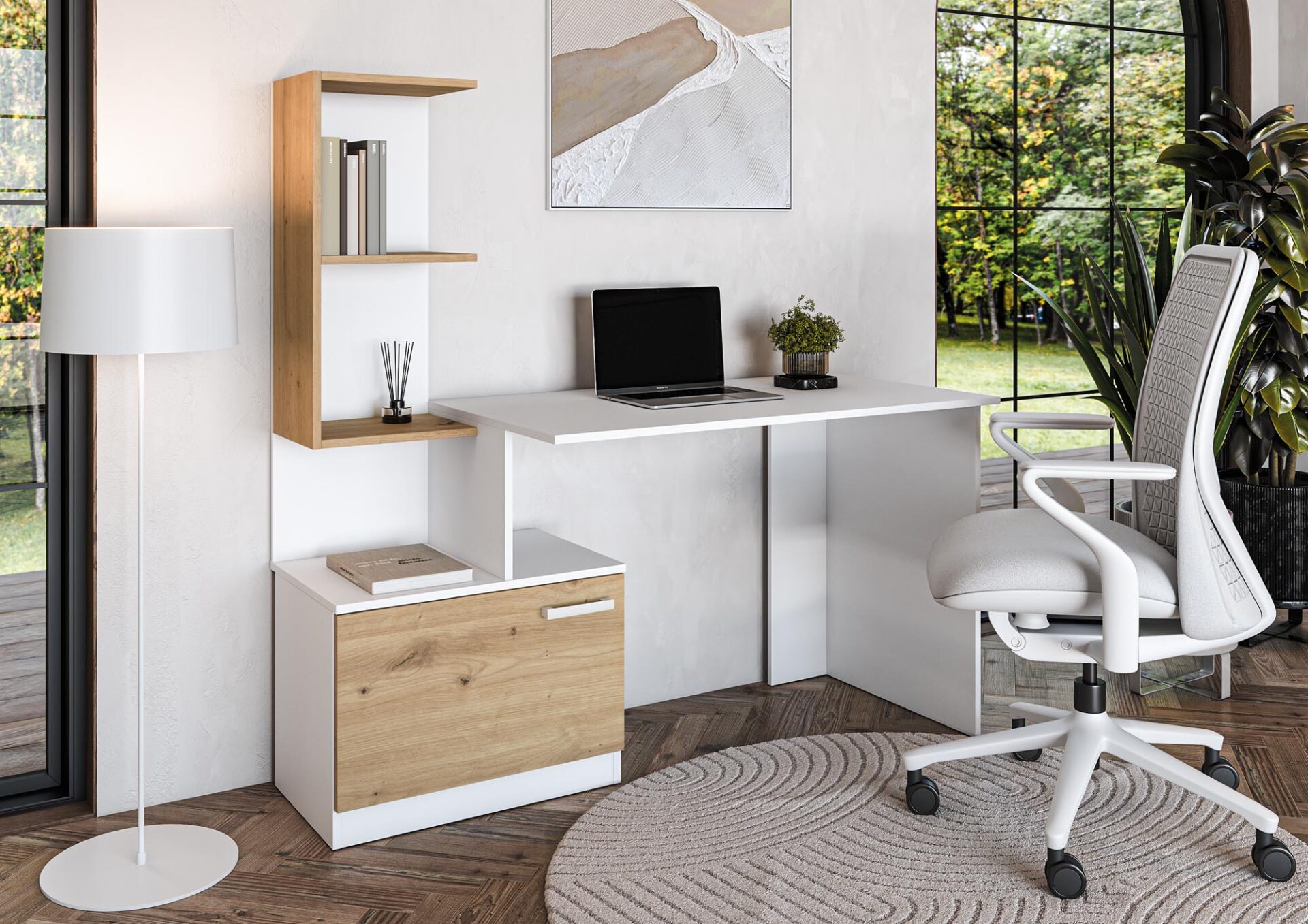 MISO rašomasis stalas, baltas / ąžuolas