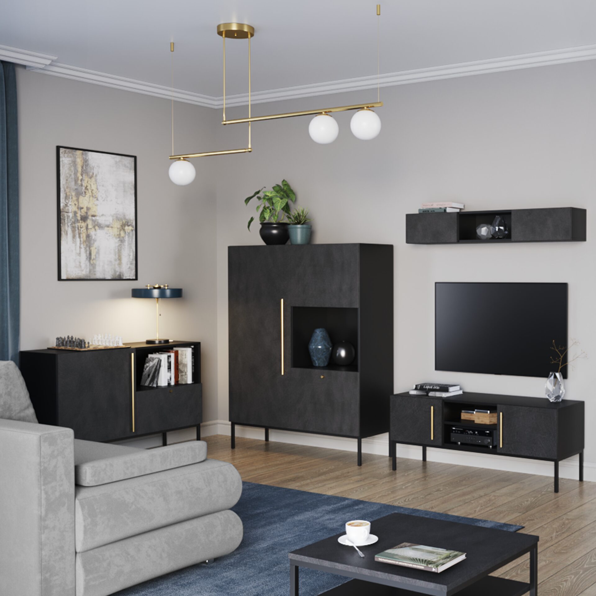 Lanzzi 120 TV spintelė, matinė juoda/matinė juoda — изображение 4