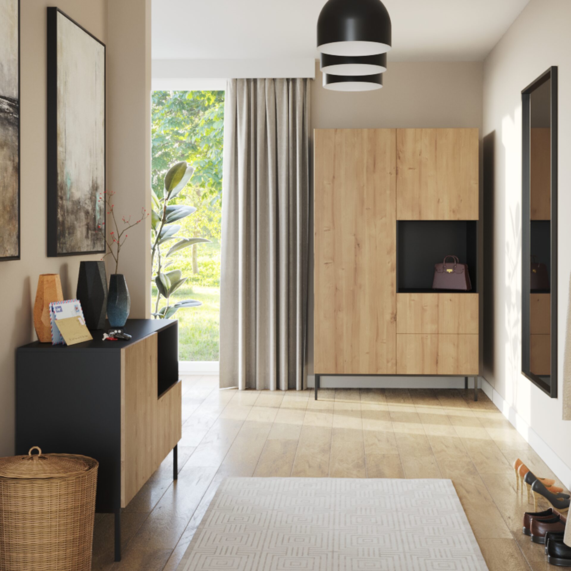 Lanzzi 120 komoda, matinė juoda/artisan ąžuolas — изображение 4