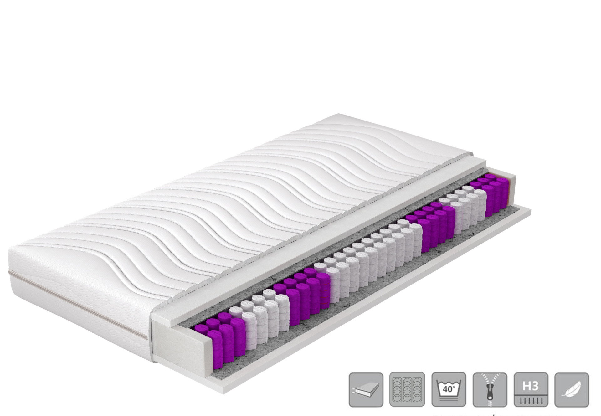 Paola kišeninių spyruoklių čiužinys, 90x200, hipoalerginis užvalkalas