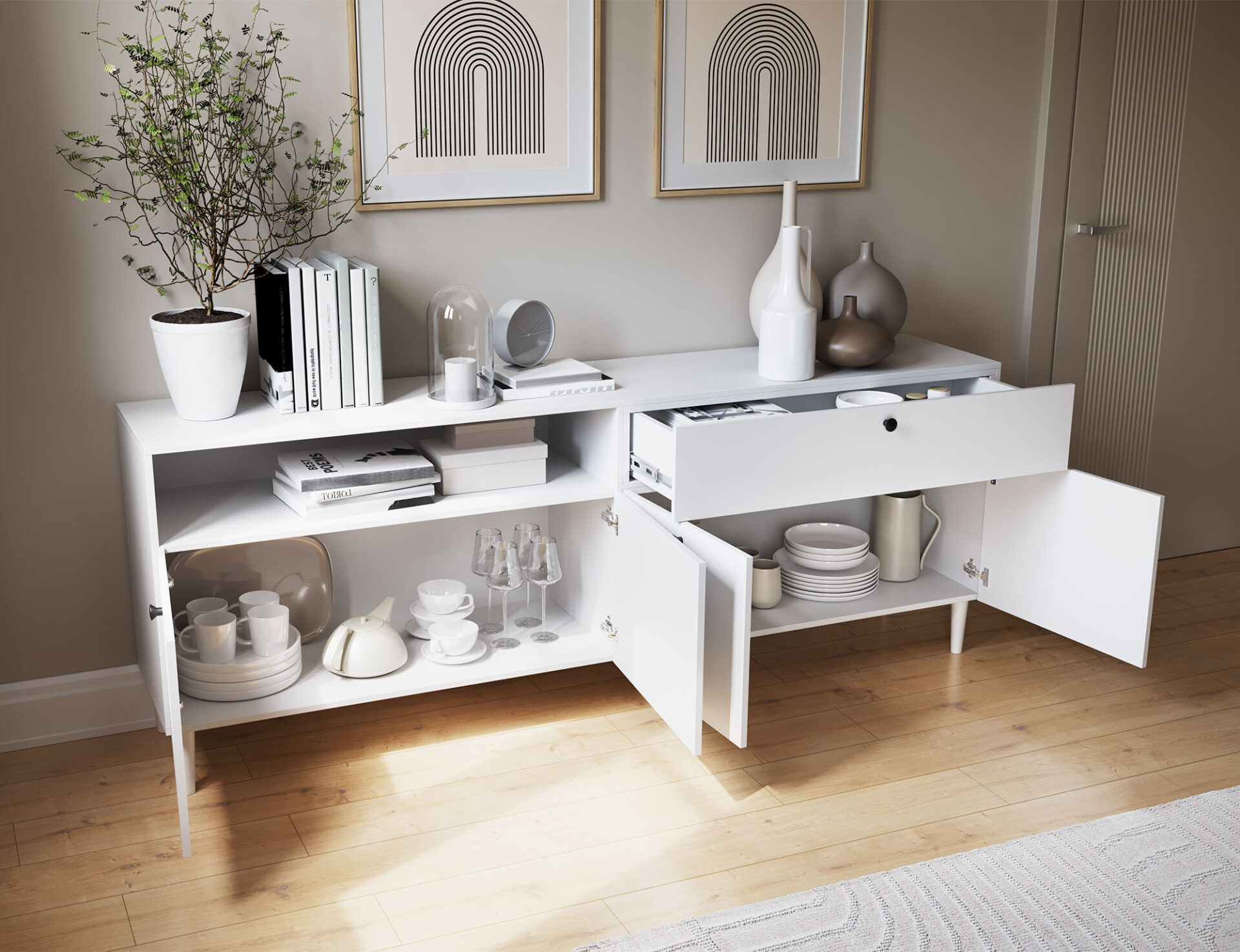 Dullum 200 komoda su stalčiais, balta - Paveikslėlis 8