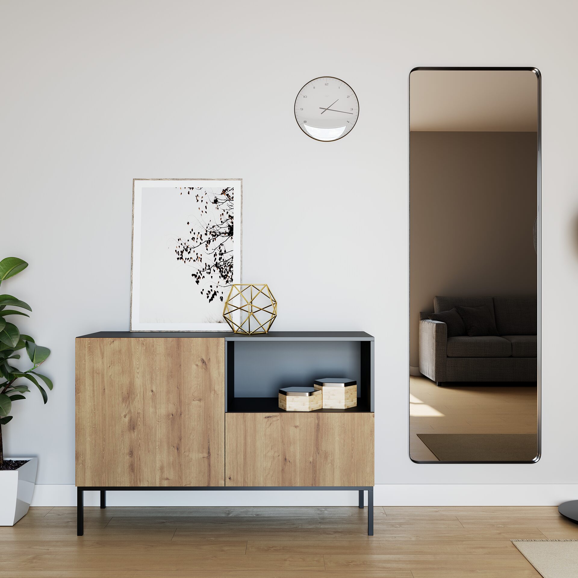 Lanzzi 120 komoda, matinė juoda/artisan ąžuolas — изображение 2