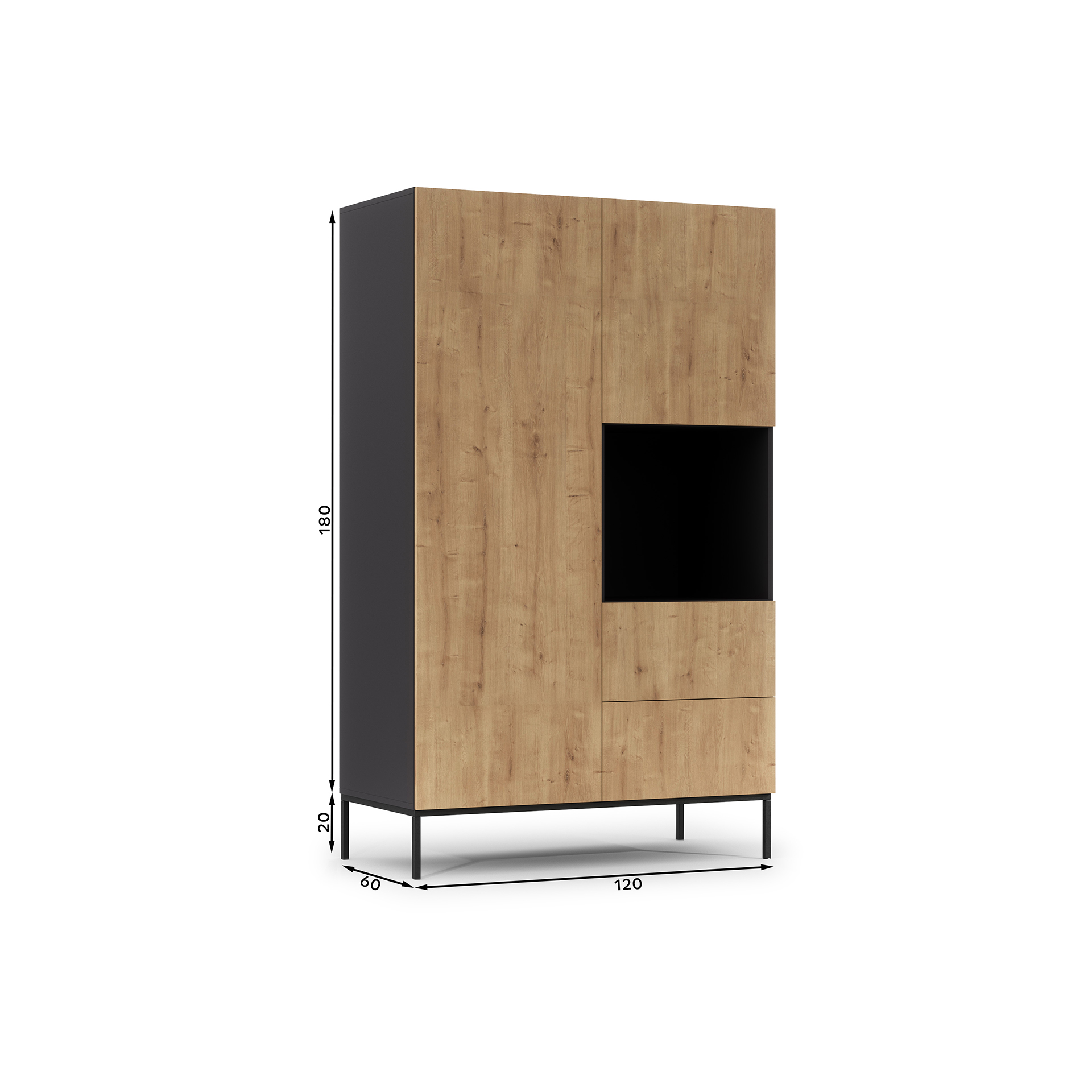 Lanzzi 120 spinta, matinė juoda/artisan ąžuolas - Paveikslėlis 6