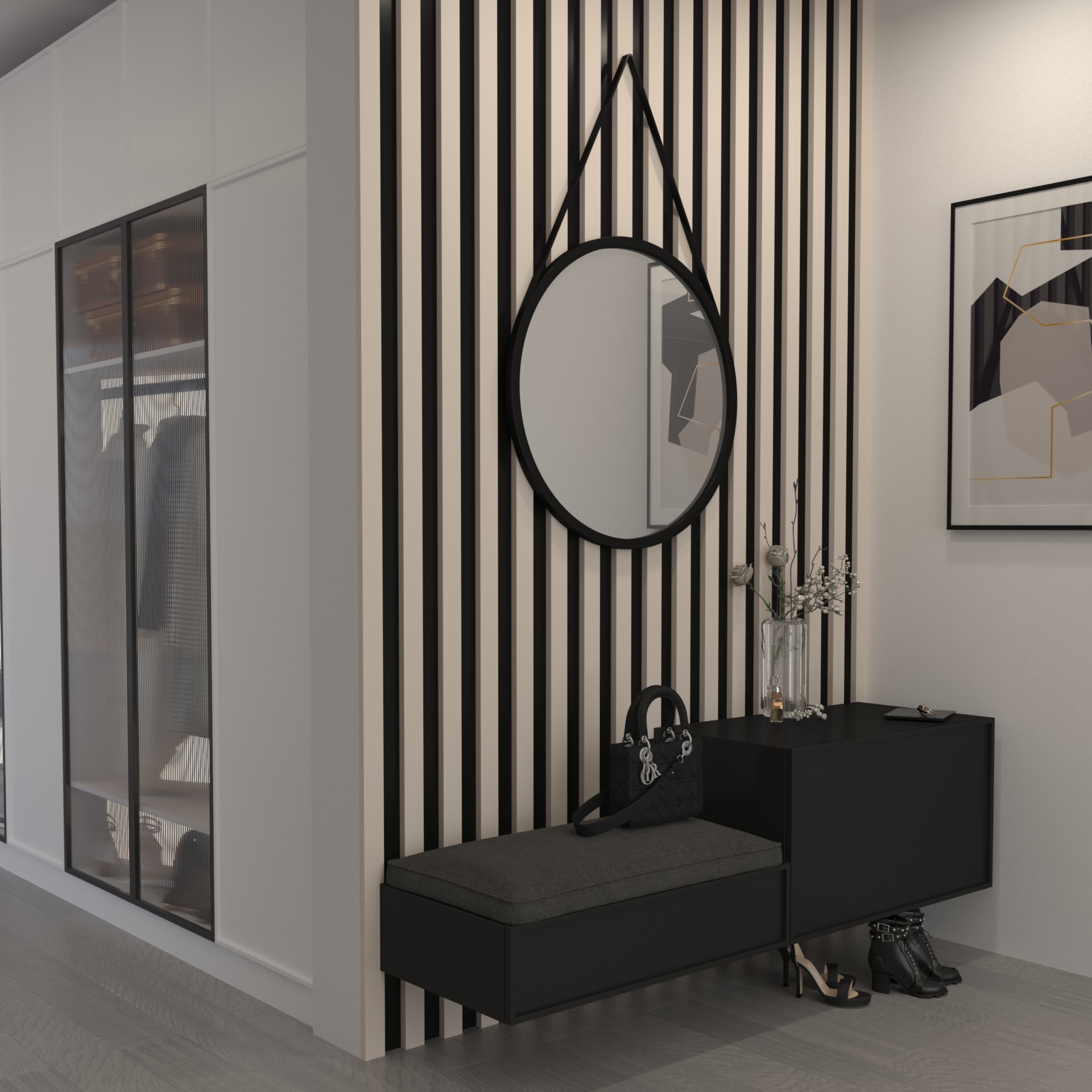 „Grace“ apvalus veidrodis su dirželiu, 60 cm, juodas