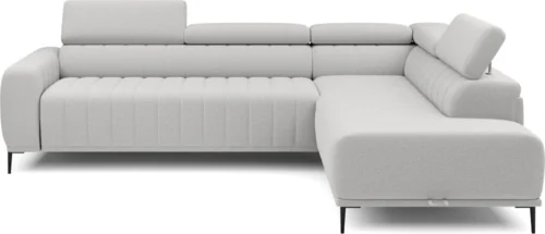 Dešiniojo kampo sofa Gandi L Corner 140 su miegamąja funkcija, itališko tipo rėmu ir Gr1 konteineriu