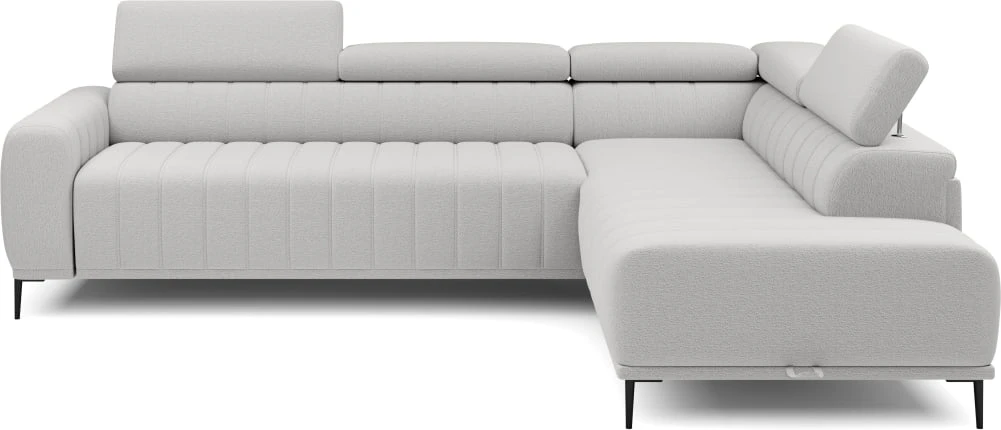 Dešiniojo kampo sofa Gandi L Corner 140 su miegamąja funkcija, itališko tipo rėmu ir Gr1 konteineriu