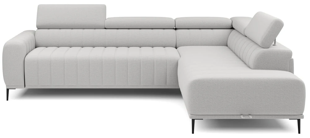 Dešiniojo kampo sofa Gandi L Corner 160 su miegamąja funkcija, itališko tipo rėmu ir Gr1 konteineriu