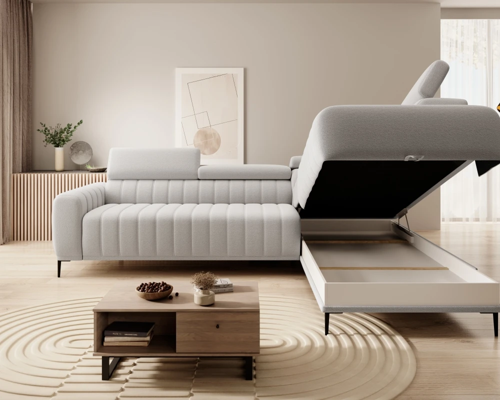 Dešiniojo kampo sofa Gandi L Corner 140 su miegamąja funkcija, itališko tipo rėmu ir Gr1 konteineriu — изображение 6