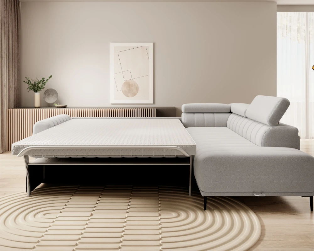 Dešiniojo kampo sofa Gandi L Corner 160 su miegamąja funkcija, itališko tipo rėmu ir Gr1 konteineriu — изображение 7