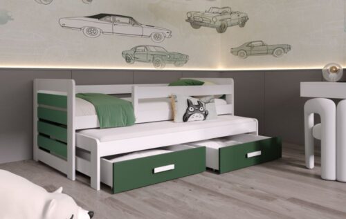 FODEN II dvivietė vaikiška išskleidžiama lova su apsauginiu turėklu 90×200 cm