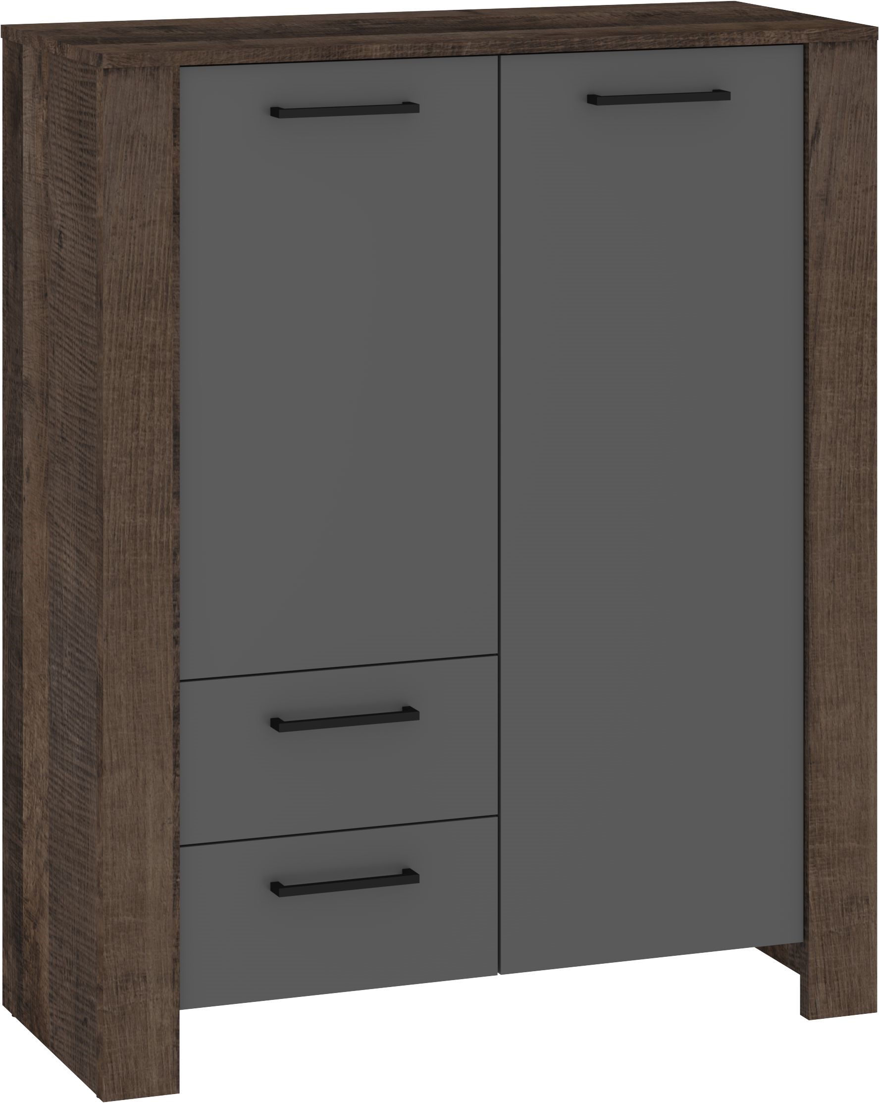 DELIS 08 baldai, lentyna su durelėmis ir stalčiais svetainei, Grange ąžuolas, grafitas