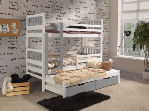 KARIM III trivietė dviaukštė lova su stalčiais 80×181 cm