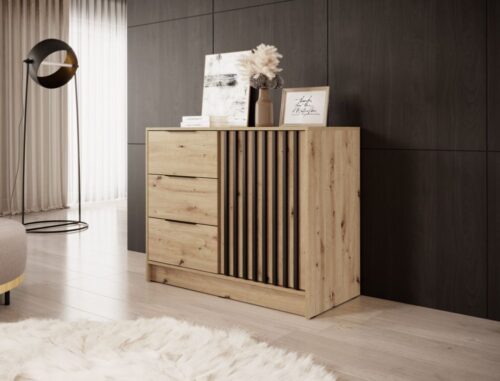 Nelly 2D komoda su stalčiais, ąžuolo imitacija