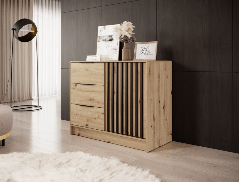 Nelly 2D komoda su stalčiais, ąžuolo imitacija