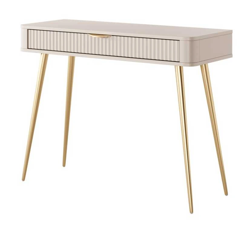 Lante tualetinis staliukas ant aukštų auksinių kojų, smėlio spalvos