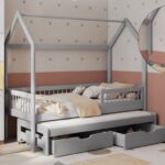 Lova su stalčiais namelis ASHER 2 asmenims 90x190 cm